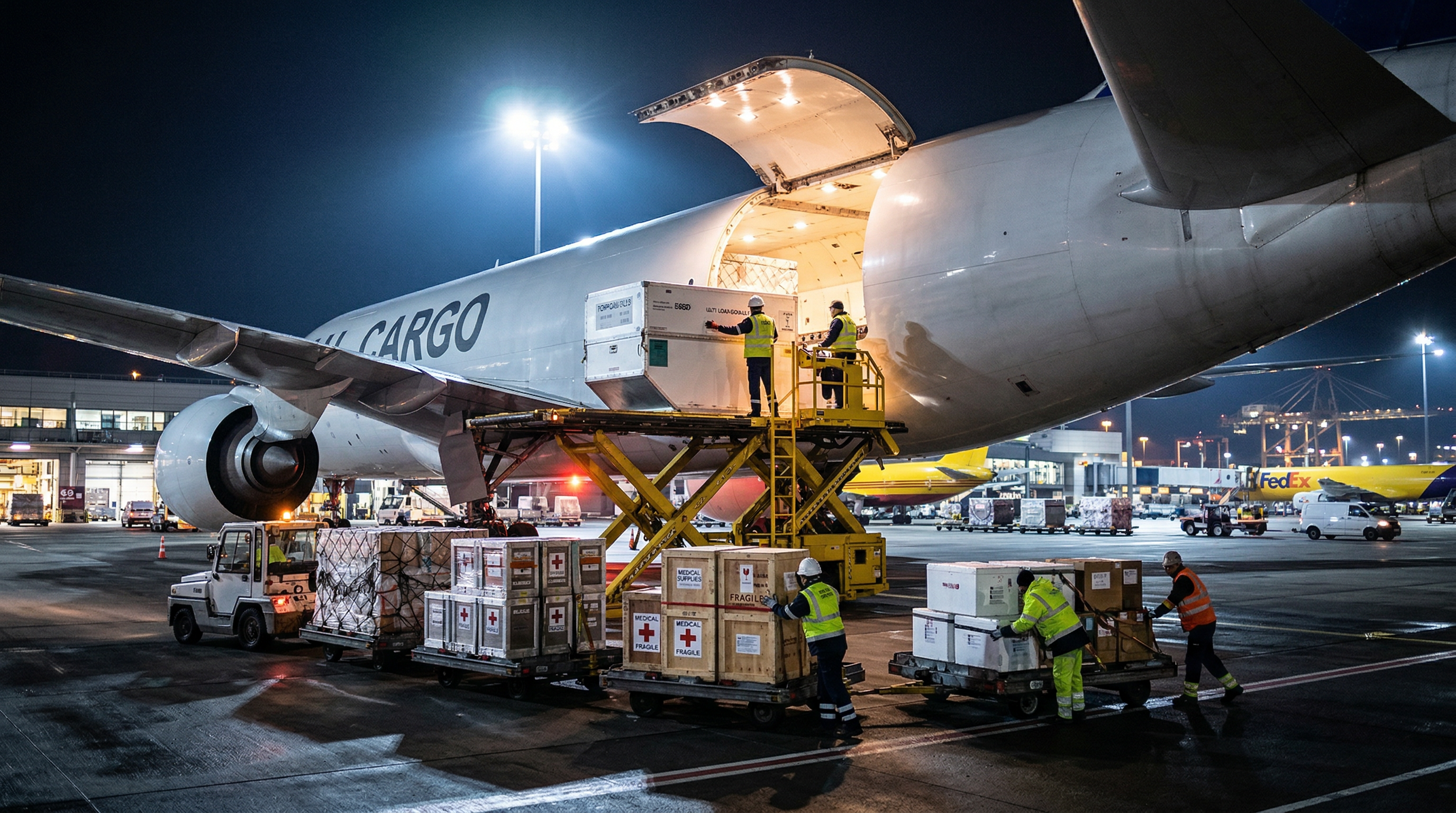 Air cargo loading operations at night